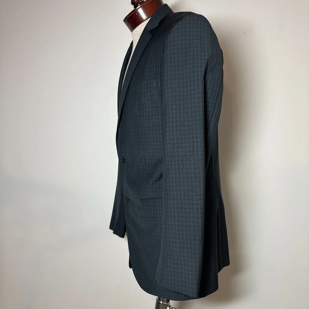 BOSS HUGO $649 Virgin Wool Blazer Dark Gray Check Two-Button US‎ 38R MINT